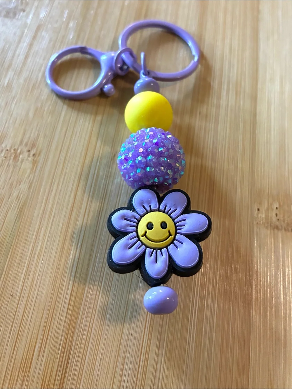 Lavender Smiley Daisy Keychain with Yellow Accent